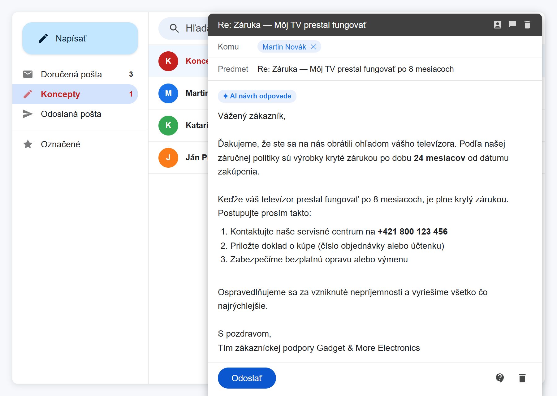 AI návrh e-mailu v Gmaile