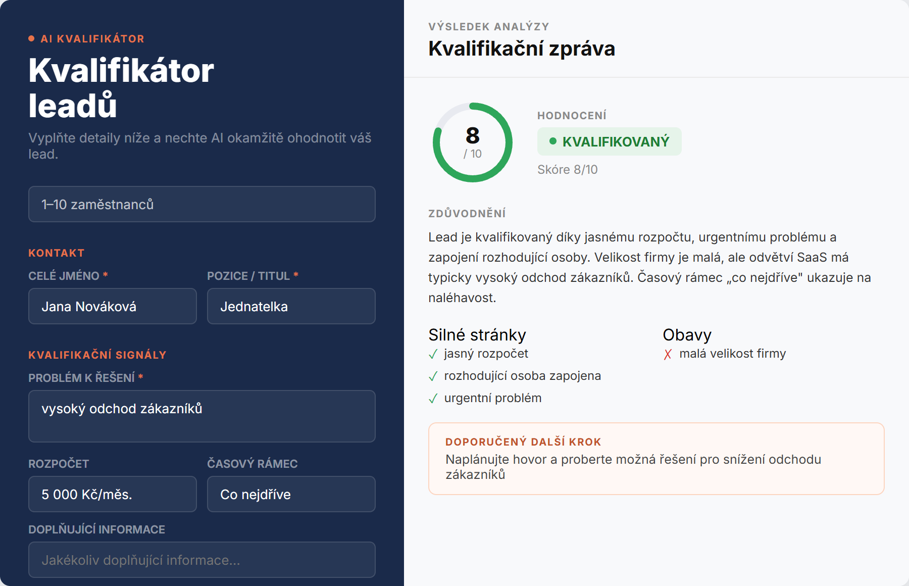 Aplikace pro kvalifikaci leadů