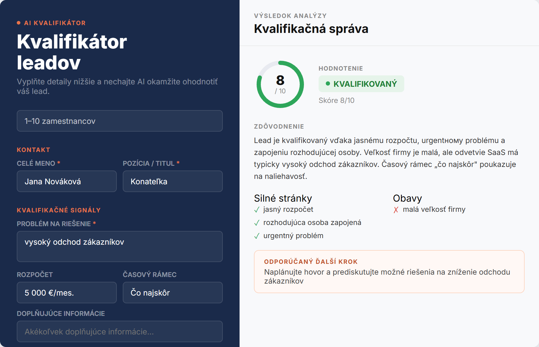 Aplikácia na kvalifikáciu leadov