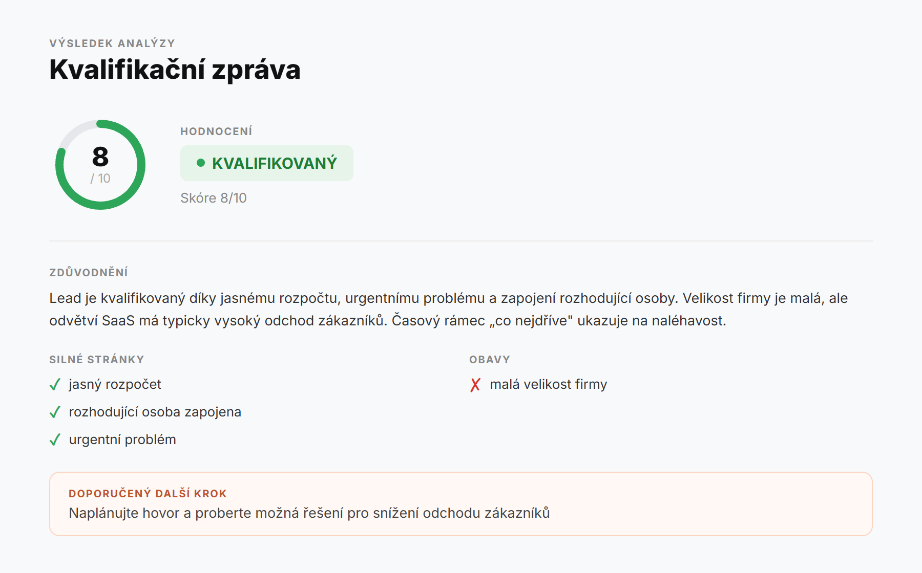 Detail AI kvalifikačního reportu