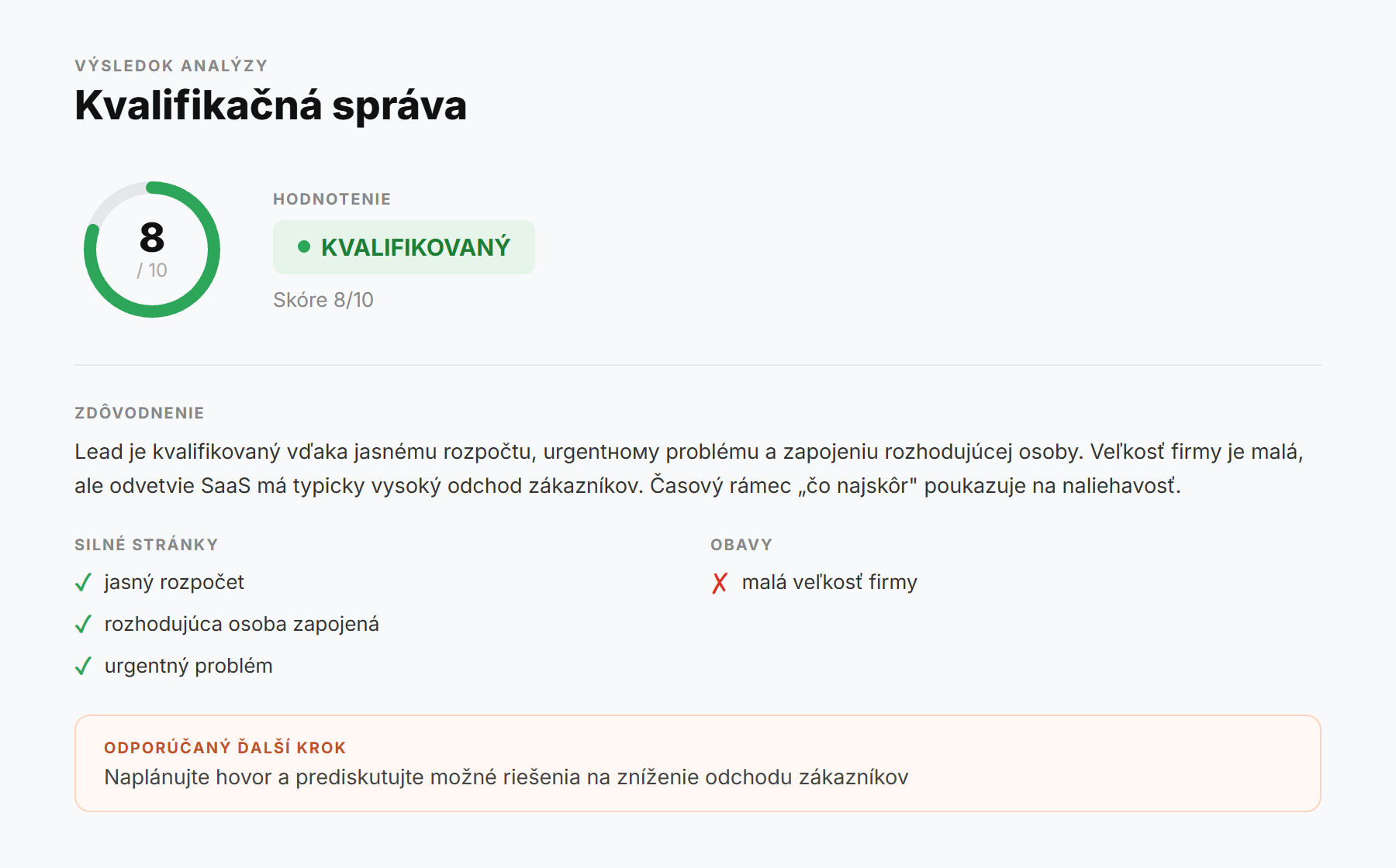 Detail AI kvalifikačného reportu